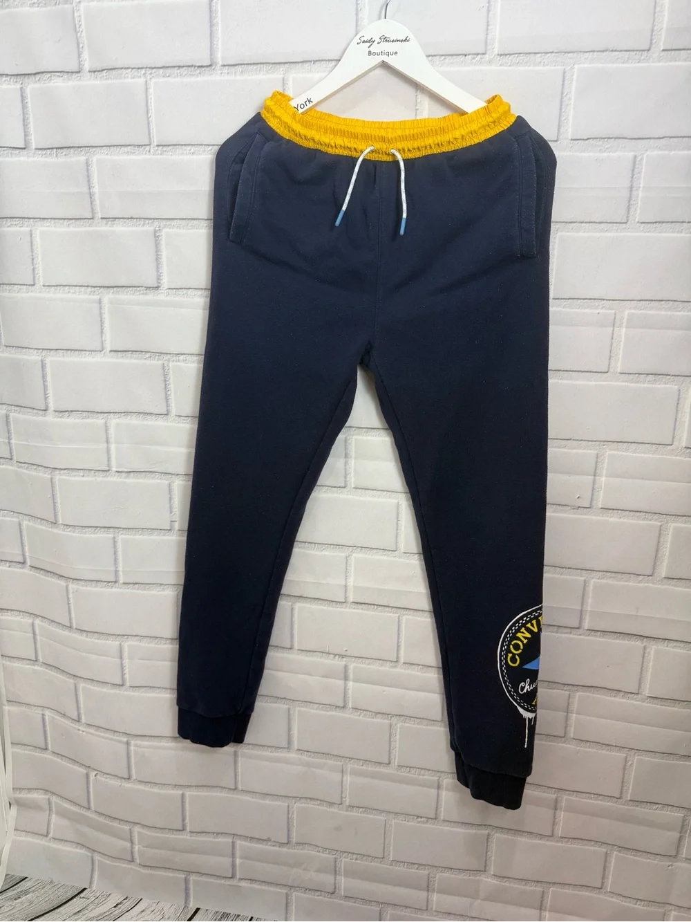 Converse Boys XL 13-15 Navy Blue Fleece Jogger Sweatpants Logo Graphic Pull-On